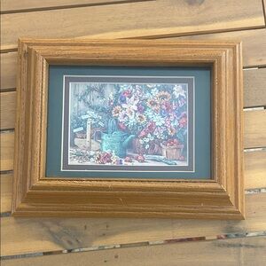 Framed Floral Still Life Print - Teal & Multicolor. 8 by 10.